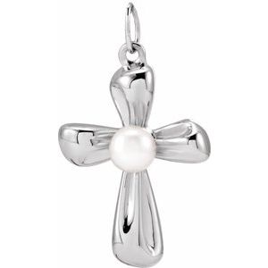 Platinum Cultured White Freshwater Pearl Cross Pendant