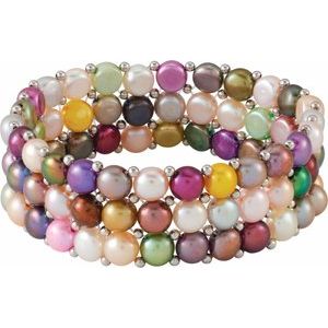 Sterling Silver Cultured Multi-Color Freshwater Pearl Stretch 7" Bracelet