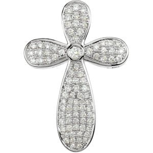 14K White Gold 5/8 CTW Natural Diamond Cross Pendant