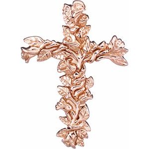 14K Rose Gold 26.5x19.25 mm Floral-Inspired Cross Pendant