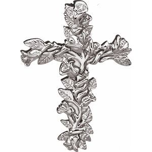 14K White Gold 26.5x19.25 mm Floral-Inspired Cross Pendant