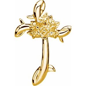 14K Yellow Gold 26.25x17 mm Floral-Inspired Cross Pendant