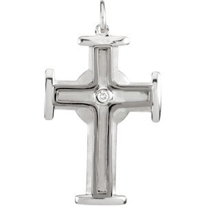 Sterling Silver .04 CTW Natural Diamond Cross Pendant