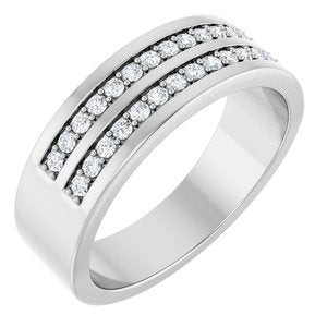 Platinum 3/8 CTW Natural Diamond Double Row Tapered Band