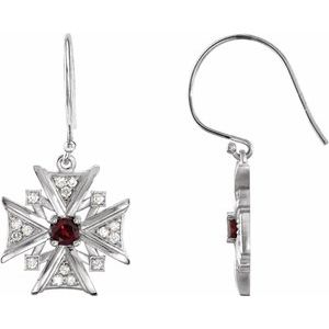 14K Yellow Gold Natural Mozambique Garnet & 1/3 CTW Natural Diamond Earrings