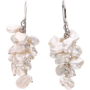 Sterling Silver Cultured White Freshwater Keshi Pearl Earrings