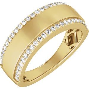 14K Yellow Gold 1/2 CTW Natural Diamond Stepped-Edge Tapered Half Round Band