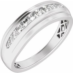 14K White Gold 1/2 CTW Natural Diamond Stepped-Edge Tapered Band