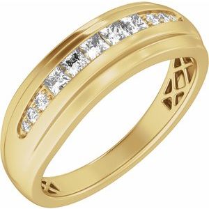 14K Yellow Gold 1/2 CTW Lab-Grown Diamond Stepped-Edge Tapered Band