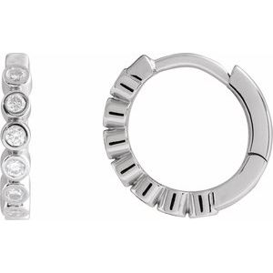 Sterling Silver 1/4 CT Natural Diamond Hinged Hoop Earrings