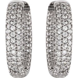 Sterling Silver Imitation White Cubic Zirconia Inside-Outside 19 mm Hoop Earrings