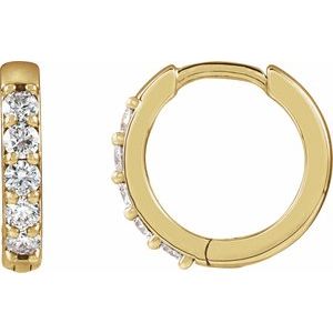 14K Yellow Gold 1/4 CTW Lab-Grown Diamond Hinged 12.5 mm Hoop Earrings