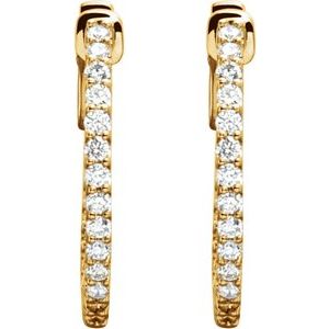 14K Yellow Gold 1/2 CTW Natural Diamond Inside-Outside 19 mm Hinged Hoop Earrings