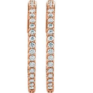 14K Rose Gold 1 CTW Natural Diamond Inside-Outside 26.5 mm Hinged Hoop Earrings