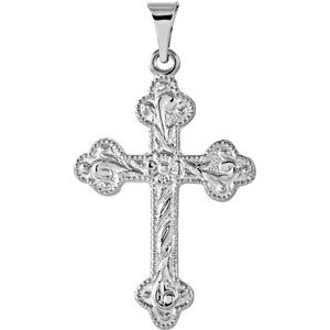 14K White Gold 23.5x17 mm Floral-Inspired Cross Pendant