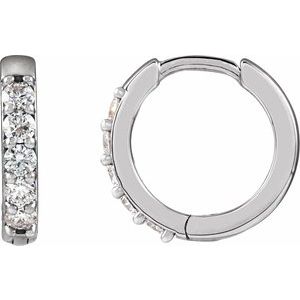 Sterling Silver 1/4 CTW Natural Diamond Hinged 12.5 mm Hoop Earrings