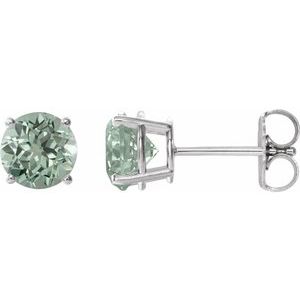 14K White Gold 8 mm Lab-Grown Green Sapphire Earrings