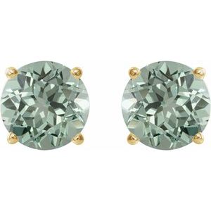 14K Yellow Gold 8 mm Lab-Grown Green Sapphire Earrings