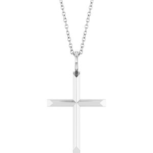 14K White Gold Knife-Edge Cross 16-18" Necklace