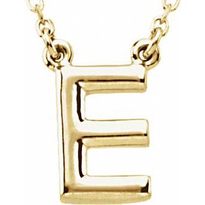 14K Yellow Gold Block Initial E 16" Necklace