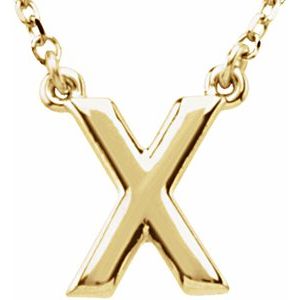 14K Yellow Gold Block Initial X 16" Necklace