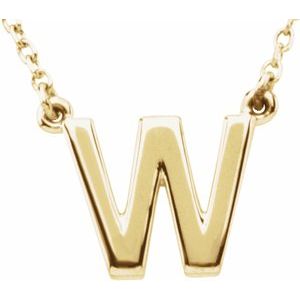 14K Yellow Gold Block Initial W 16" Necklace