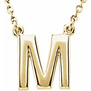 14K Yellow Gold Block Initial M 16" Necklace