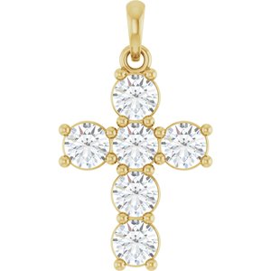14K Yellow Gold 1 CTW Lab-Grown Diamond Cross Pendant