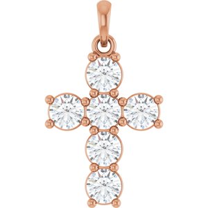 14K Rose Gold 1 CTW Natural Diamond Cross Pendant