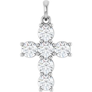 14K White Gold 1 CTW Natural Diamond Cross Pendant