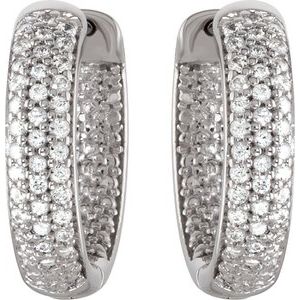 Sterling Silver Imitation White Cubic Zirconia Inside-Outside 14.25 mm Hoop Earrings