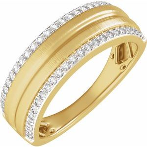 Rhodium-Plated 14K Yellow Gold 1/2 CTW Lab-Grown Diamond Tapered Comfort-Fit Half Round Band