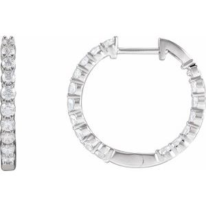 14K White Gold 1 CTW Natural Diamond Inside-Outside Hinged 19.3 mm Hoop Earrings