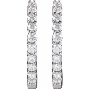 14K White Gold 1 CTW Lab-Grown Diamond Inside-Outside Hinged 19.3 mm Hoop Earrings