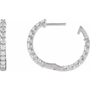 14K White Gold 1 CTW Lab-Grown Diamond Inside-Outside Hinged 19.3 mm Hoop Earrings