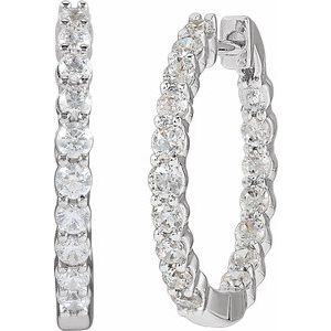 14K White Gold 1 CTW Lab-Grown Diamond Inside-Outside Hinged 19.3 mm Hoop Earrings