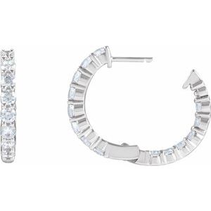 14K White Gold 2 CTW Lab-Grown Diamond Inside-Outside Hinged 20 mm Hoop Earrings