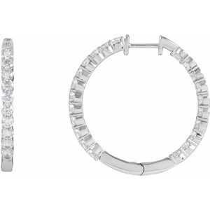 14K White Gold 3 CTW Natural Diamond Inside-Outside Hinged 30 mm Hoop Earrings