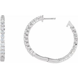 14K White Gold 3 CTW Lab-Grown Diamond Inside-Outside Hinged 30 mm Hoop Earrings
