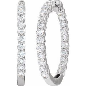 14K White Gold 3 CTW Natural Diamond Inside-Outside Hinged 30 mm Hoop Earrings