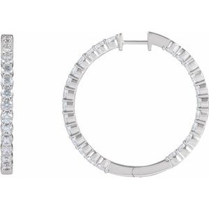 14K White Gold 4 CTW Lab-Grown Diamond Inside-Outside Hinged 36 mm Hoop Earrings