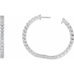 14K White Gold 4 CTW Natural Diamond Inside-Outside Hinged 36 mm Hoop Earrings