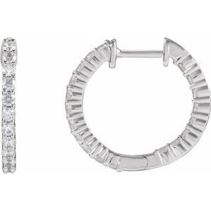 14K White Gold 3/4 CTW Natural Diamond Inside-Outside Hinged 17.2 mm Hoop Earrings