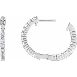 14K White Gold 3/4 CTW Lab-Grown Diamond Inside-Outside Hinged 17.2 mm Hoop Earrings