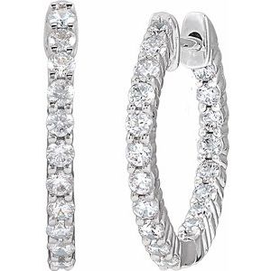 14K White Gold 3/4 CTW Lab-Grown Diamond Inside-Outside Hinged 17.2 mm Hoop Earrings