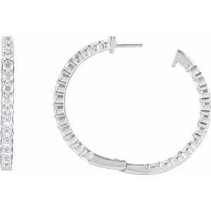 14K White Gold 5 CTW Lab-Grown Diamond Inside-Outside Hinged 37.8 mm Hoop Earrings