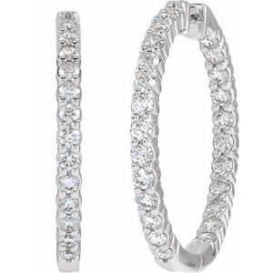 14K White Gold 5 CTW Lab-Grown Diamond Inside-Outside Hinged 37.8 mm Hoop Earrings