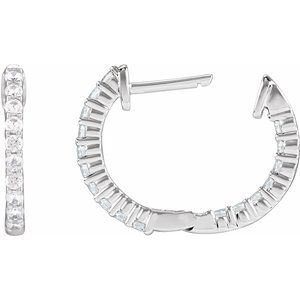 14K White Gold 1/2 CTW Natural Diamond Inside-Outside Hinged 14.5 mm Hoop Earrings