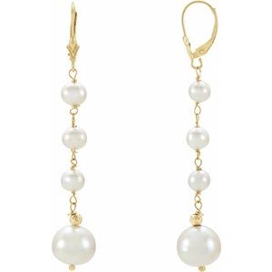 14K Yellow Cultured White Freshwater Pearl Earrings
