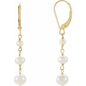 14K Yellow Cultured White Freshwater Pearl  Earrings